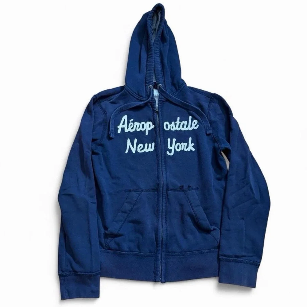 Vintage Aeropostale New York Patch Letters Full Zip Hoodie Women's Size XS Y2K